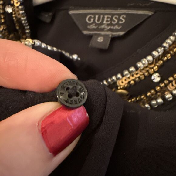 Vintage Y2K Guess Los Angeles Top Size Small Sheer Black Metallic Beading Sexy - Picture 12 of 12